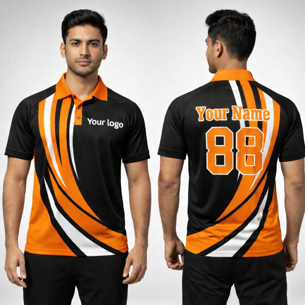 Black - Orange Sports Jersey | Customizable Cricket Jersey