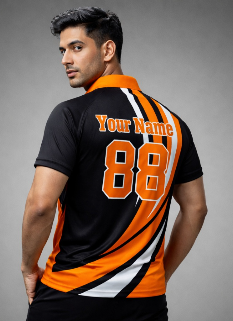 Black - Orange Sports Jersey | Customizable Cricket Jersey