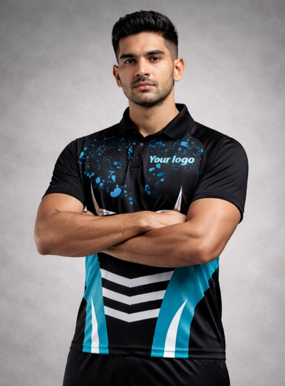 Black - Sky blue Sports Jersey | Customizable Cricket Jersey