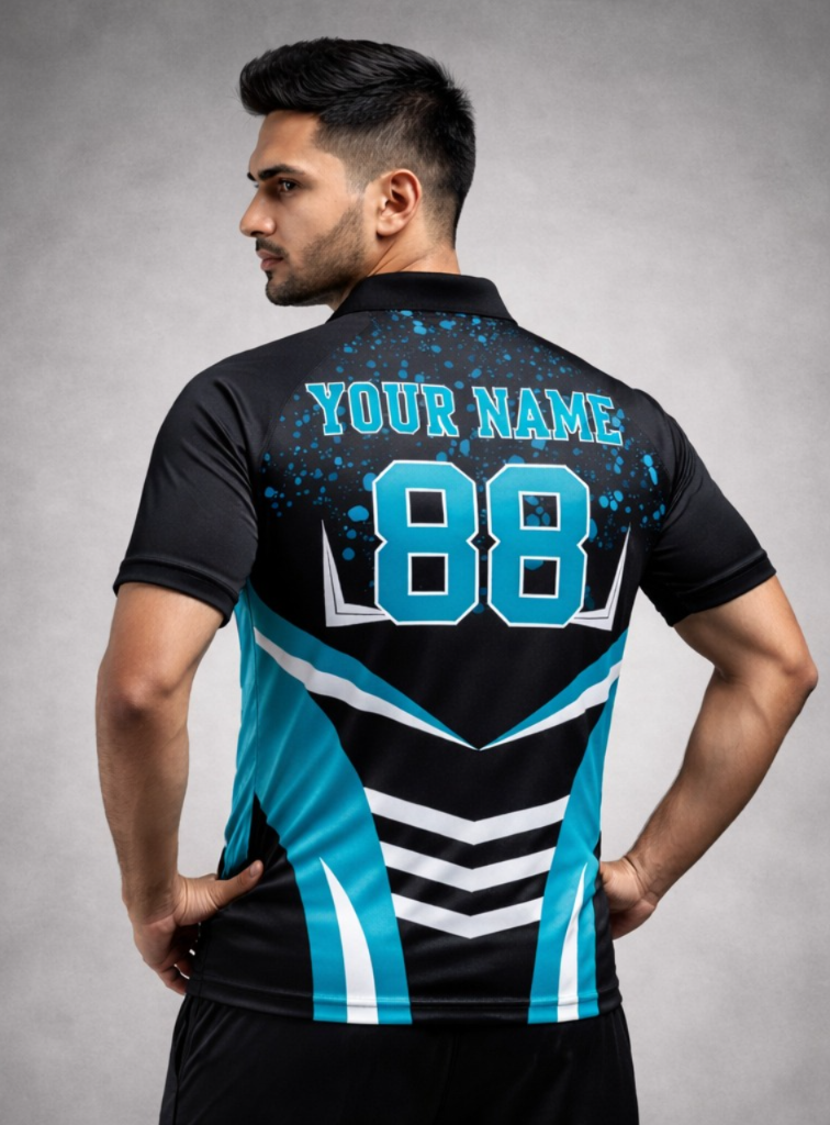 Black - Sky blue Sports Jersey | Customizable Cricket Jersey