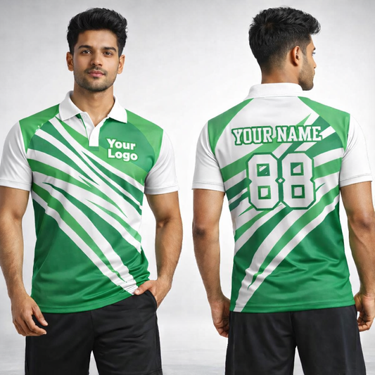 White - Green Sports Jersey | Customizable Cricket Jersey