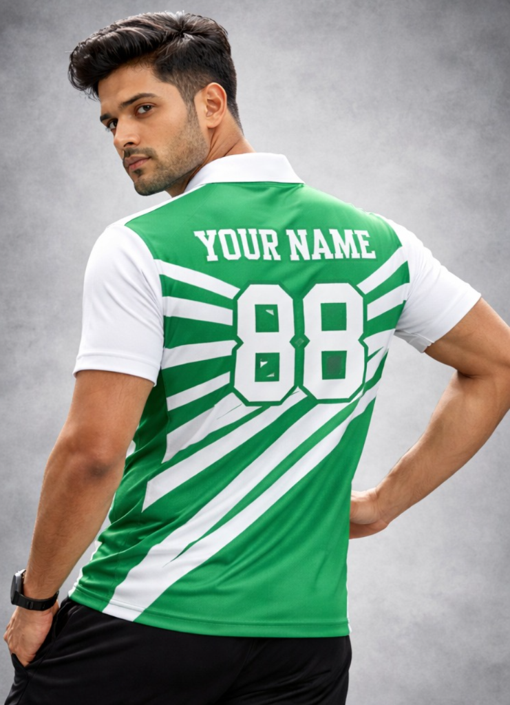 White - Green Sports Jersey | Customizable Cricket Jersey