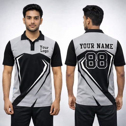 Grey - Black Sports Jersey | Customizable Cricket Jersey