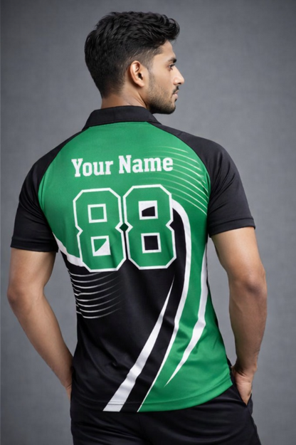 Black - Green Sports Jersey | Customizable Cricket Jersey