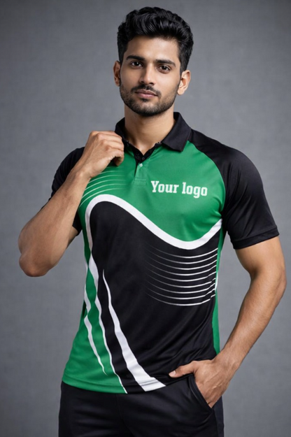 Black - Green Sports Jersey | Customizable Cricket Jersey