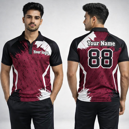Maroon - Black Sports Jersey | Customizable Cricket Jersey