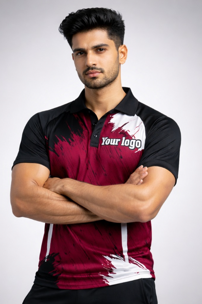 Maroon - Black Sports Jersey | Customizable Cricket Jersey