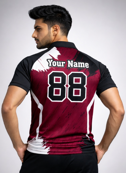Maroon - Black Sports Jersey | Customizable Cricket Jersey