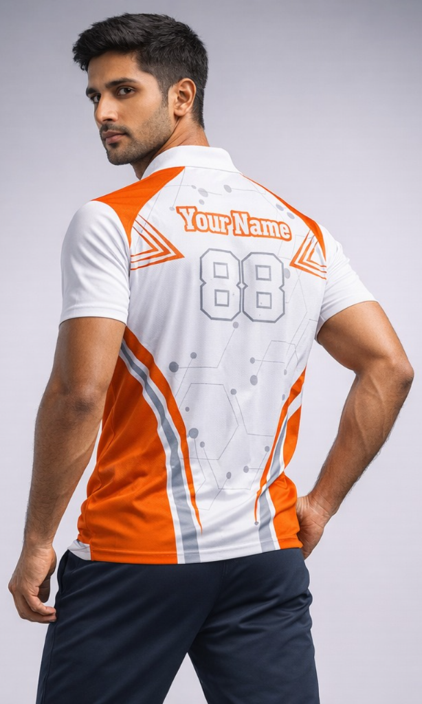 Orange - White Sports Jersey | Customizable Cricket Jersey