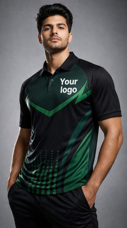 Black - Green Sports Jersey | Customizable Cricket Jersey