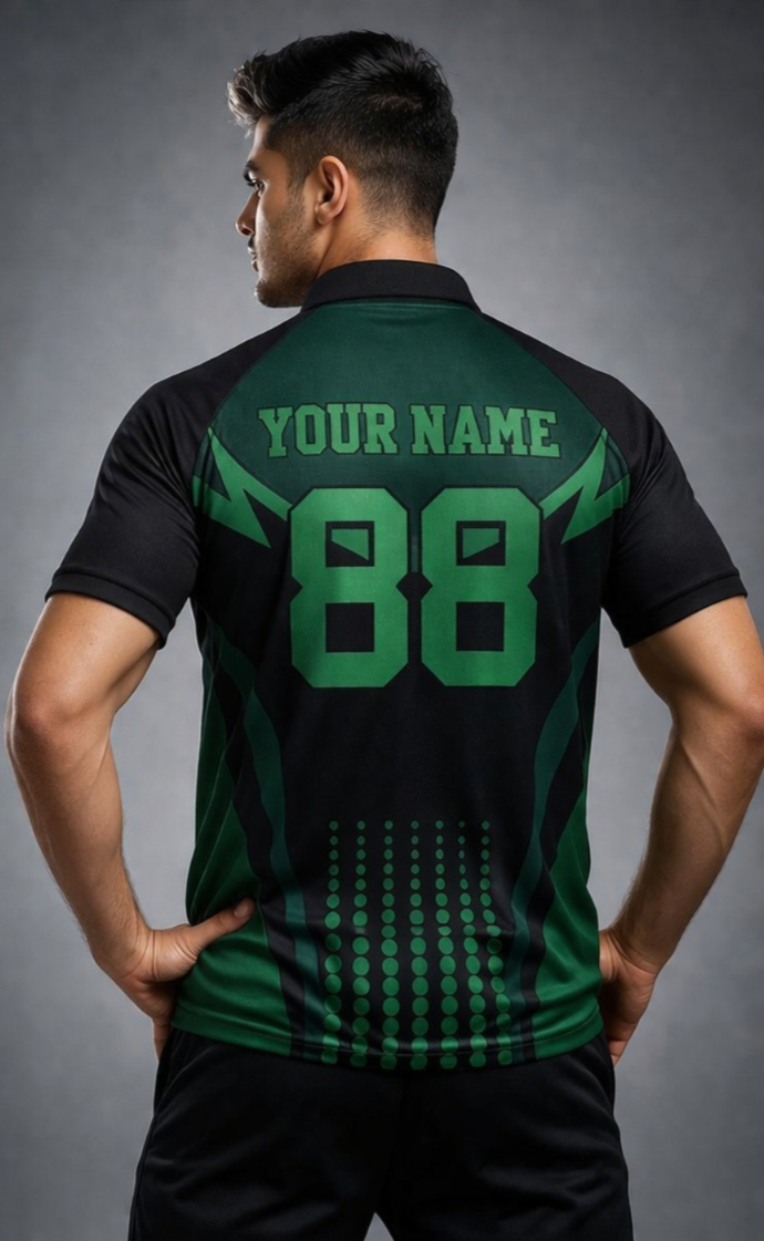 Black - Green Sports Jersey | Customizable Cricket Jersey