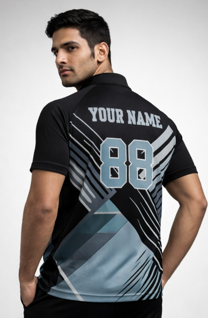 Grey - Black Sports Jersey | Customizable Cricket Jersey