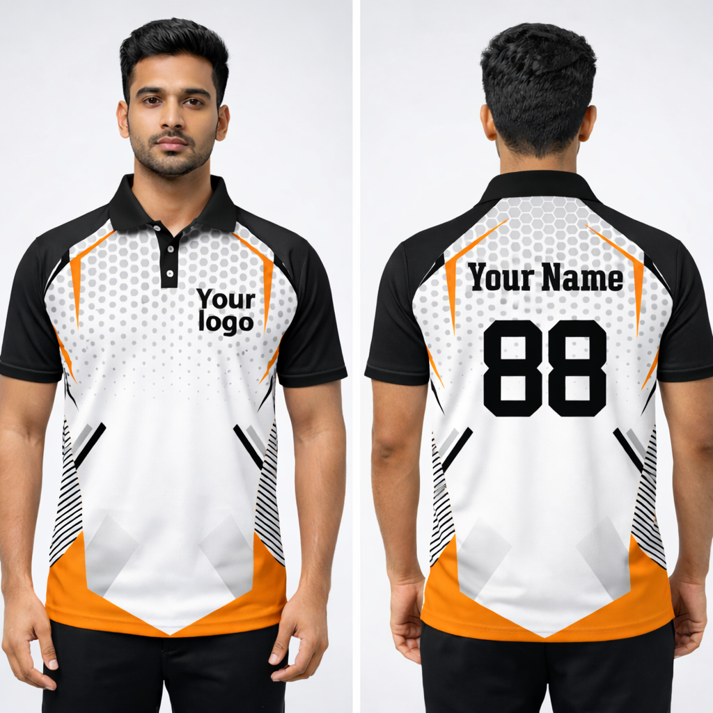 Orange - White Sports Jersey | Customizable Cricket Jersey