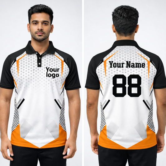 Orange - White Sports Jersey | Customizable Cricket Jersey