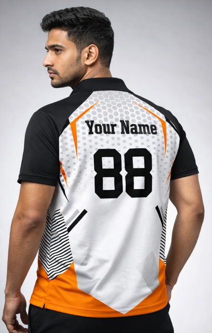 Orange - White Sports Jersey | Customizable Cricket Jersey