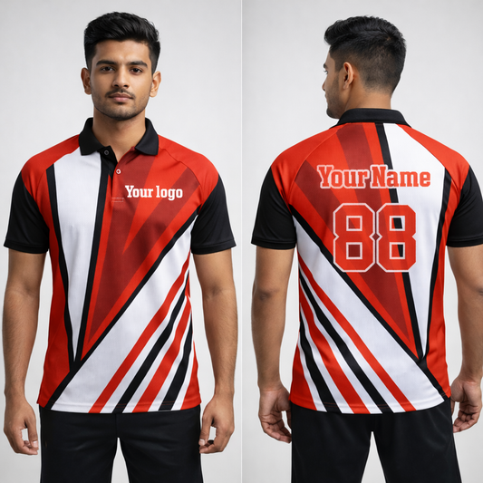 Red - White Sports Jersey | Customizable Cricket Jersey