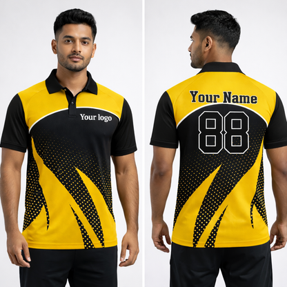 Yellow - Black Sports Jersey | Customizable Cricket Jersey