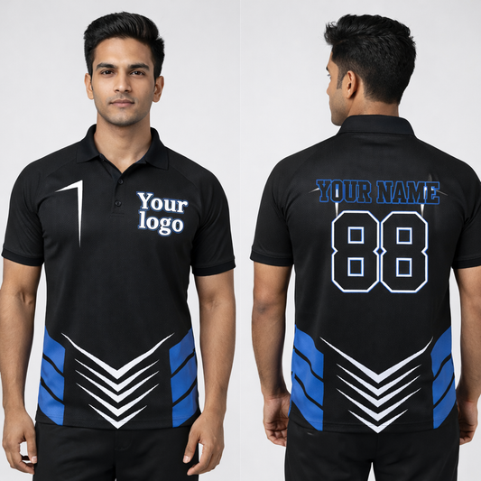 Sky blue - Black Sports Jersey | Customizable Cricket Jersey