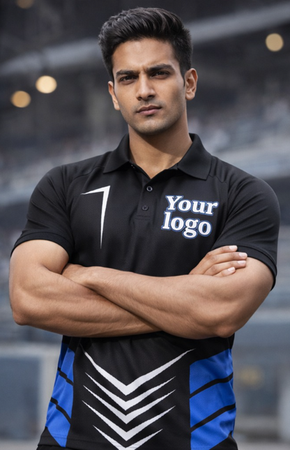 Sky blue - Black Sports Jersey | Customizable Cricket Jersey