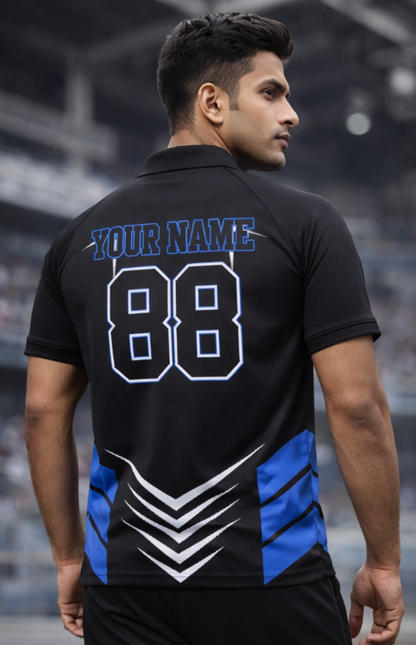 Sky blue - Black Sports Jersey | Customizable Cricket Jersey