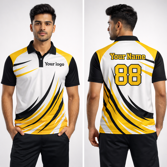 Yellow - White Sports Jersey | Customizable Cricket Jersey