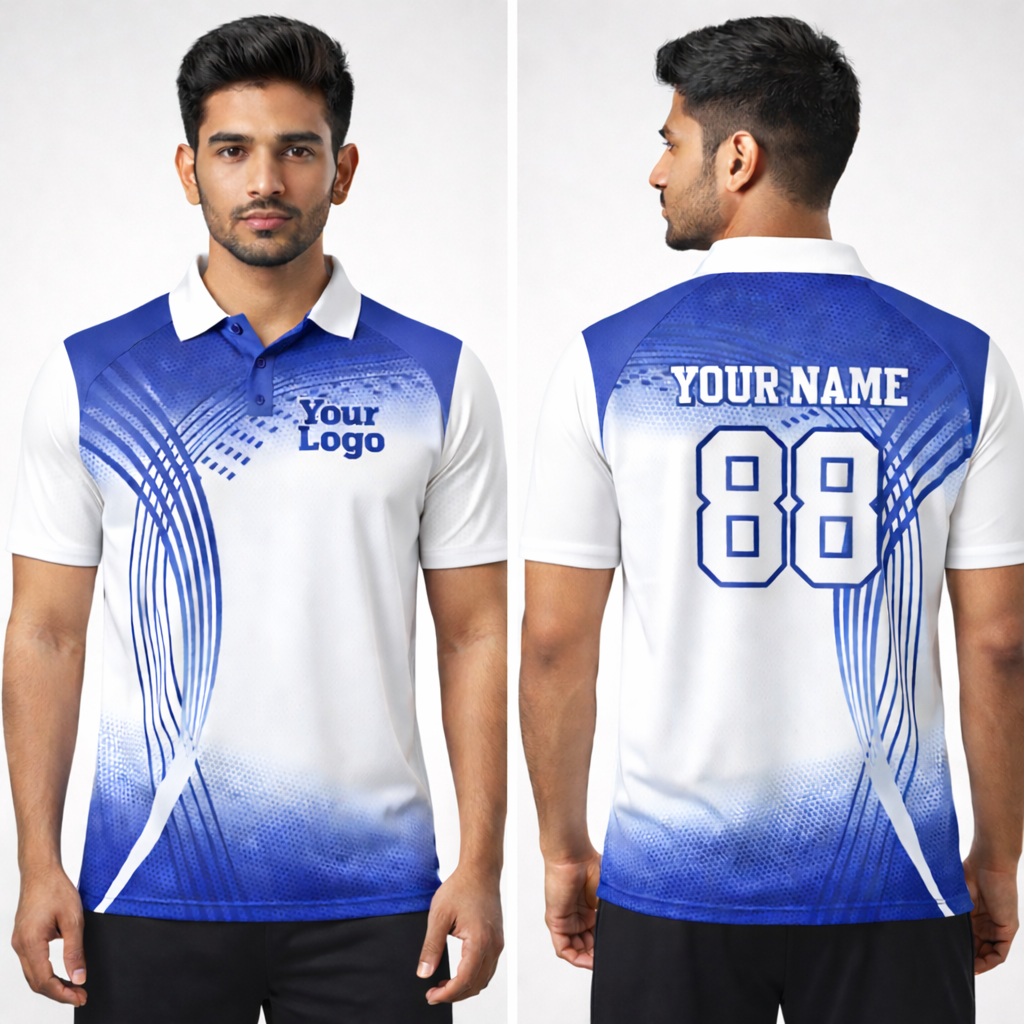 Blue - White Sports Jersey | Customizable Cricket Jersey