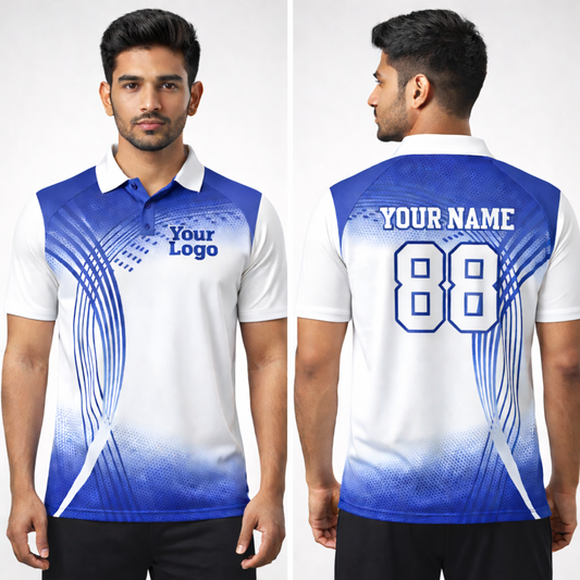 Blue - White Sports Jersey | Customizable Cricket Jersey