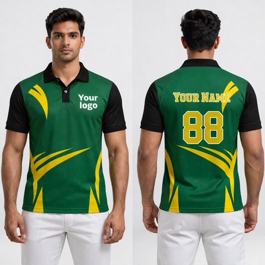 Green - Yellow Sports Jersey | Customizable Cricket Jersey
