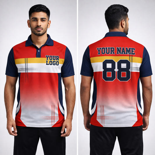Red - White Sports Jersey | Customizable Cricket Jersey