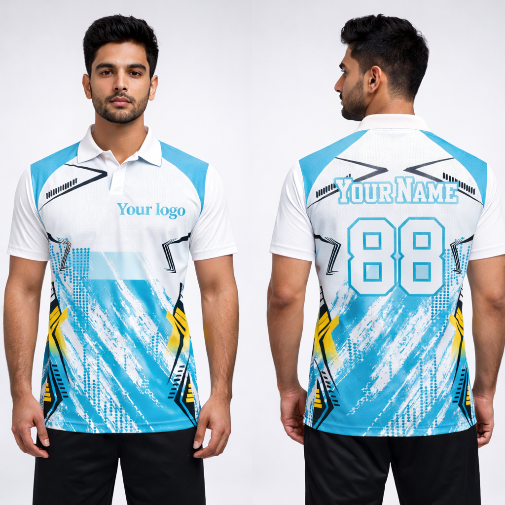 Blue - White Sports Jersey | Customizable Cricket Jersey