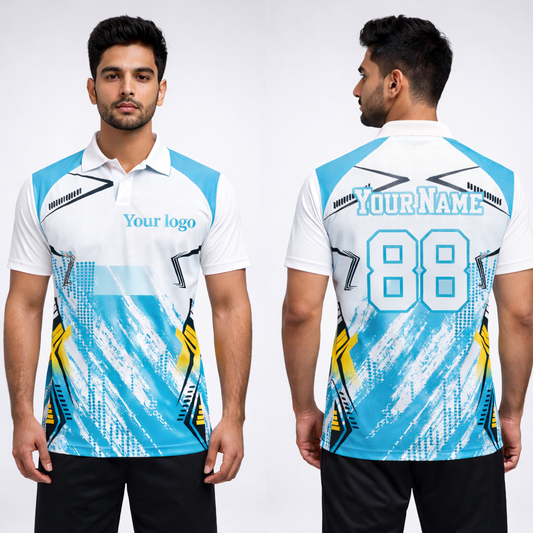 Blue - White Sports Jersey | Customizable Cricket Jersey