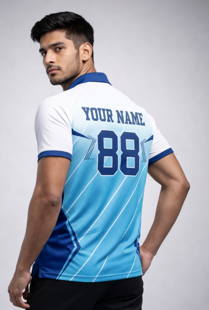 Blue - White Sports Jersey | Customizable Cricket Jersey