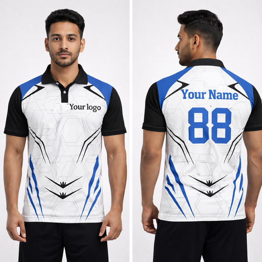 Blue - White  Sports Jersey | Customizable Cricket Jersey
