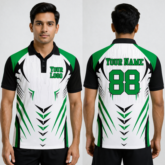 Green - White  Sports Jersey | Customizable Cricket Jersey