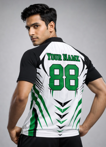 Green - White  Sports Jersey | Customizable Cricket Jersey
