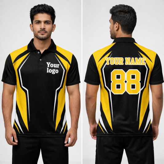 Yellow - Black  Sports Jersey | Customizable Cricket Jersey