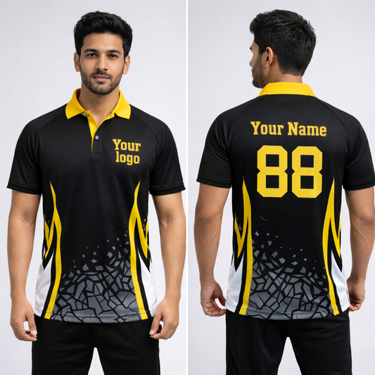 Yellow - Black  Sports Jersey | Customizable Cricket Jersey