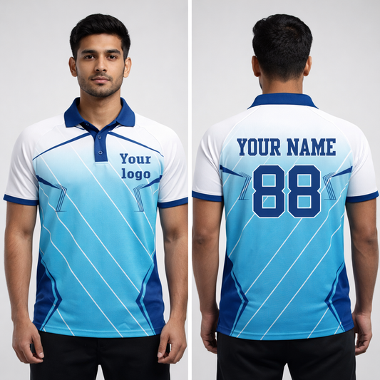 Blue - White Sports Jersey | Customizable Cricket Jersey