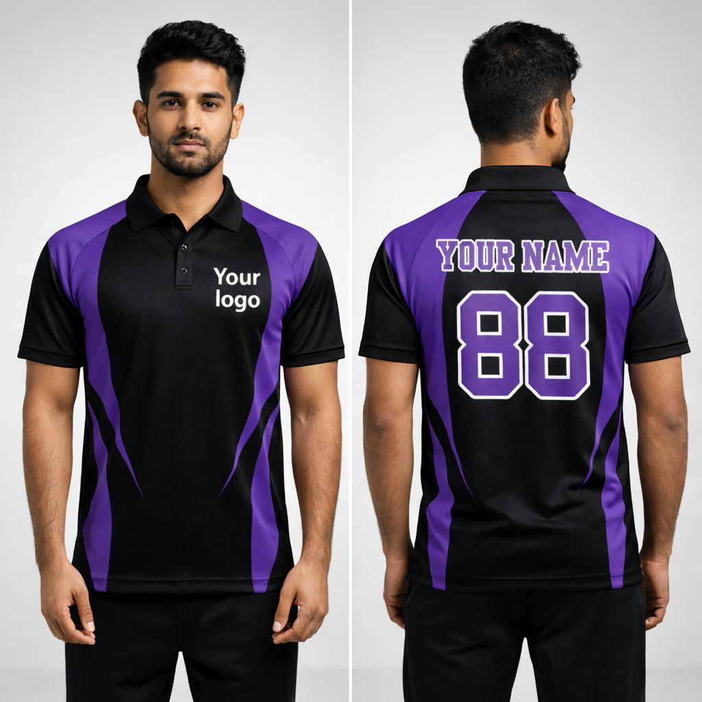 Purple - Black  Sports Jersey | Customizable Cricket Jersey