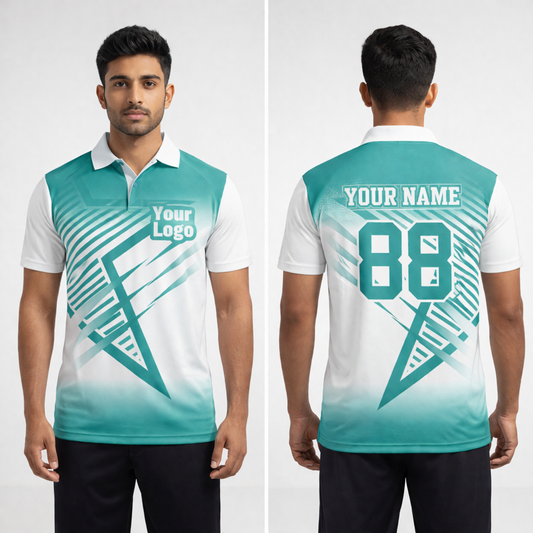 White - Green Sports Jersey | Customizable Cricket Jersey