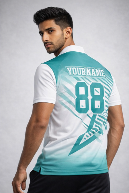 White - Green Sports Jersey | Customizable Cricket Jersey