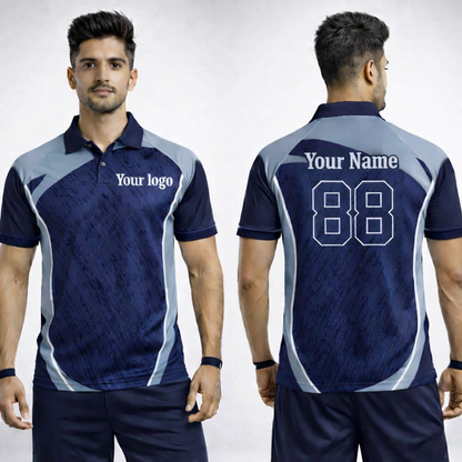 Navy blue - Grey Sports Jersey | Customizable Cricket Jersey