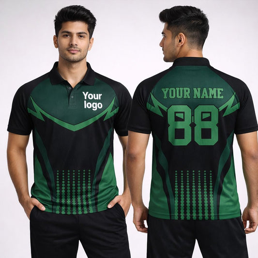Black - Green Sports Jersey | Customizable Cricket Jersey