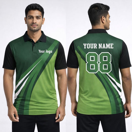 Green - Black Sports Jersey | Customizable Cricket Jersey
