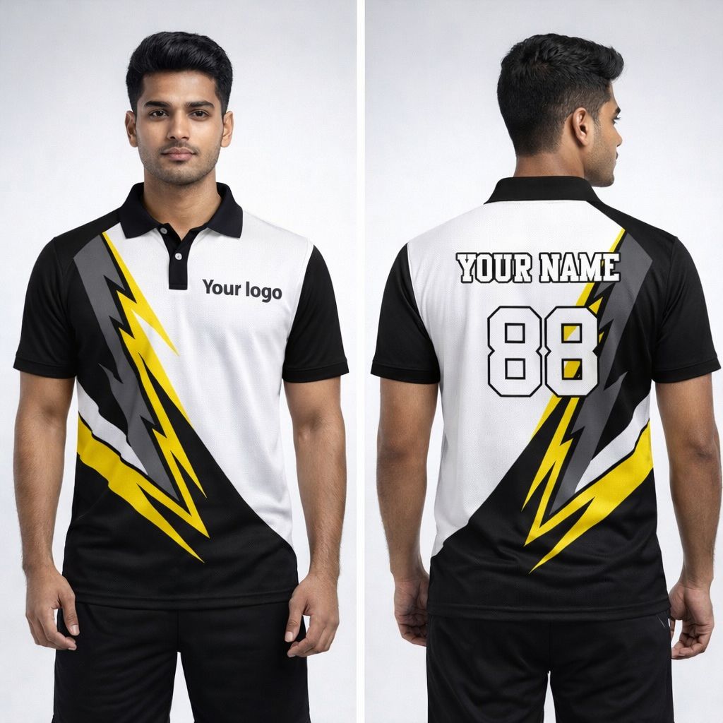 Black - White Sports Jersey | Customizable Cricket Jersey