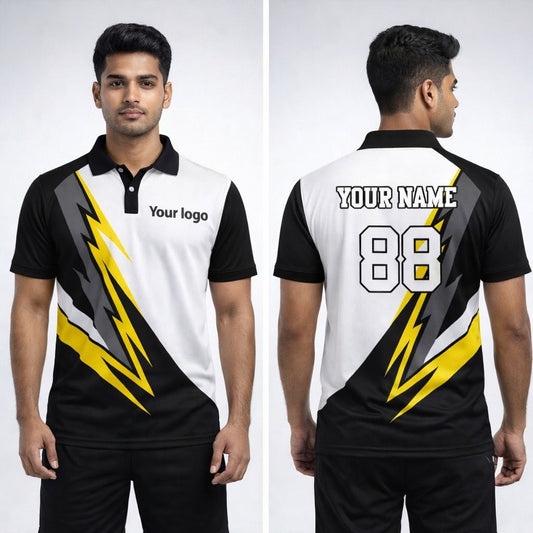 Black - White Sports Jersey | Customizable Cricket Jersey