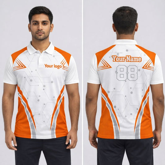 Orange - White Sports Jersey | Customizable Cricket Jersey