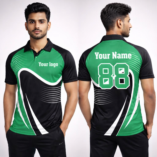 Black - Green Sports Jersey | Customizable Cricket Jersey