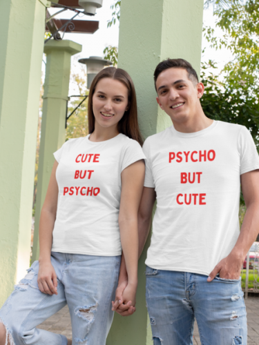 Couple T-shirt cute but psycho psycho but cute