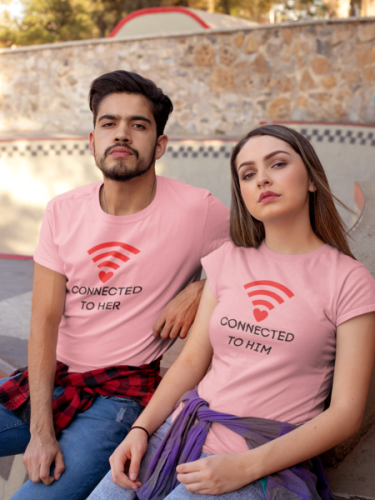 Couple T-shirt connected to him connected to her